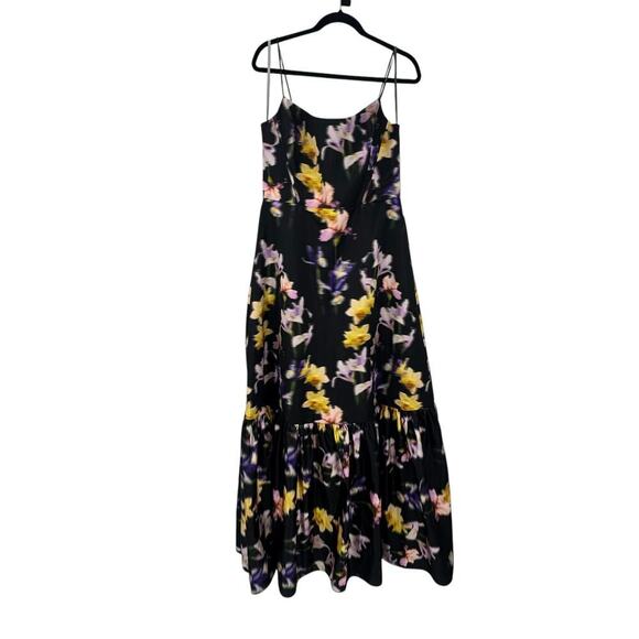 ML Monique Lhuillier Sleeveless Floral Maxi Dress Square-Neck Black Size 12 NWT - Picture 12 of 14